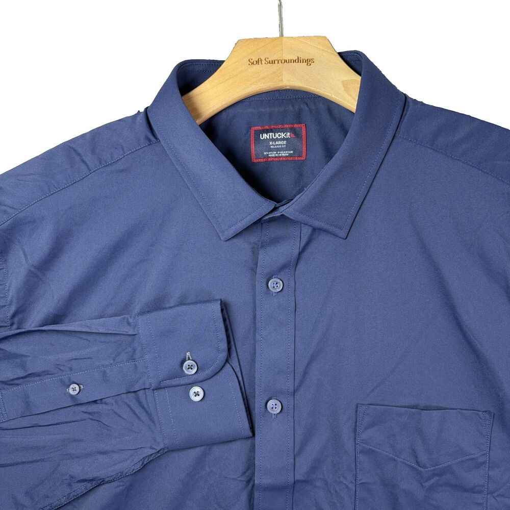 UNTUCKit Nylon Shirt Mens XL Relaxed Fit Navy Blue Stretch Long Sleeve Gironde